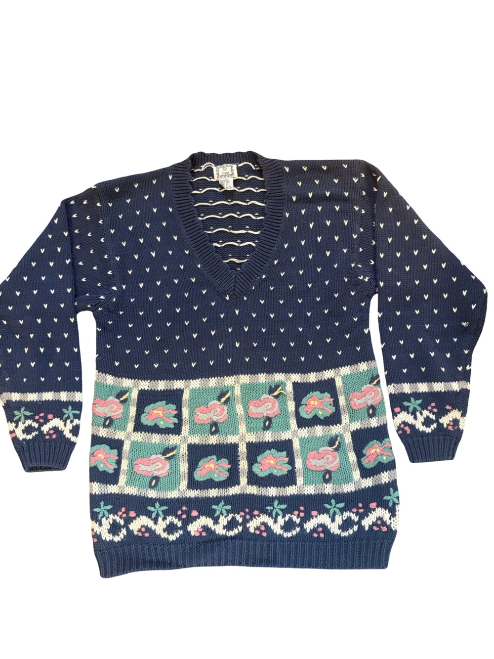 62 East Vintage Floral Embroidered Sweater Cotton Ramie Womens Small